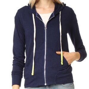 Sundry Navy Zip-Up Hoodie with Yellow Drawstrings